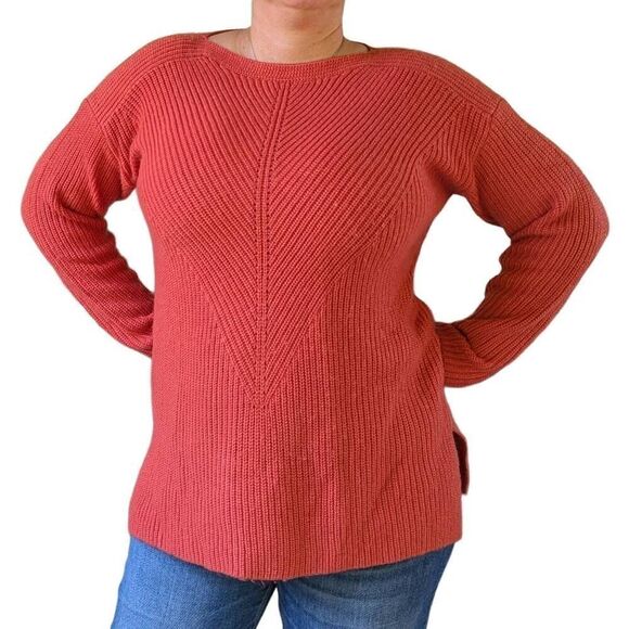 Coldwater Creek Orange Textured Cable Crew Neck Pullover Sweater Women Size L - Picture 1 of 4